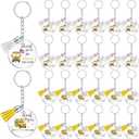 Misdary 24 Pcs School Bus Driver Keychain for Graduation Gifts Appreciation Acrylic Keychain with Tassels