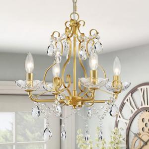 WUZUPS Crystal Candle Chandelier Pendant Flushmount Ceiling Light Modern Lighting Fixture for Bedroom Hallway Bar Kitchen Bathroom, H 14" x W 16", Gold, E12 Base