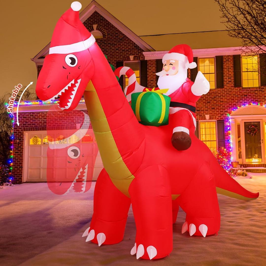 COMIN 8FT Christmas Inflatables Outdoor Decorations Santa Riding Dinosaur,Blow Up Santa Inflatable with Built-in LED Lights for Christmas Party Indoor Yard Lawn Garden Patio Decor