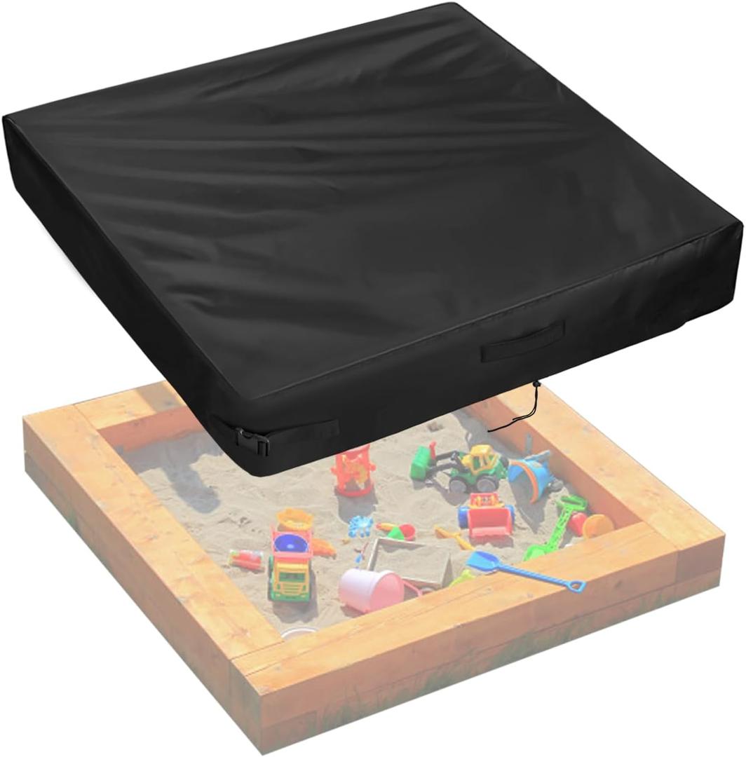 Sandbox Cover, Heavy Duty Waterproof Sand Box Cover, Suitable Use as Kids' Outdoor Square Sandbox Lid (Black, 50"X 50"X7.8"), Only Cover