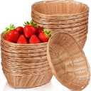 20 Pack Oval Poly Wicker Baskets 9.1 x 6 x 2.6 Inch Wicker Bread Baskets, Small Size Gift Baskets for Kitchen, Restaurant, Fruit Storage, and Food Display