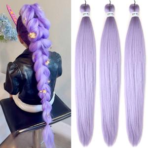 30 Inches Purple Braiding Hair Pre stretched Lavender Purple Flame Retardant Fiber Yaki Synthetic Kids Braiding Hair Extensions