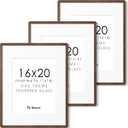 16x20 Picture Frame for Wall, Solid Oak Wood 16 by 20 Frames, 16 x 20 Poster Frame with Tempered Glass, 16x20 Frame Matted to 11x14, 16"x20" Wood Frame for Home Decor, Walnut Color, 3 Pack (Walnut, Round Corner)