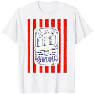 Les Sardines Red Stripes Fisherman Aesthetic Coastal Sardine T-Shirt, Size: M