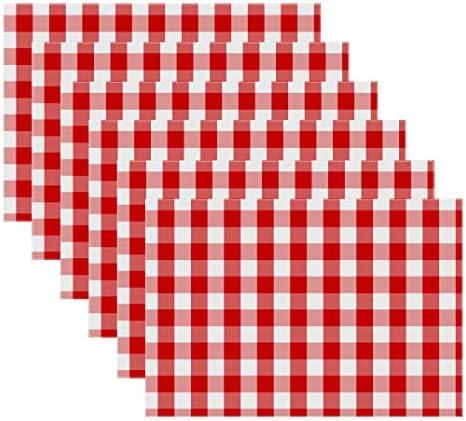 Urban VillaPlacemats for Dining Table 100% Cotton Placemats 14''x20'' Over Sized Tablemats Set of 6Placemats Red/White Buffalo Check Tablemats for Family Dinners Wedding PartiesPlacemats,Red/White Checks, 14" x 20"