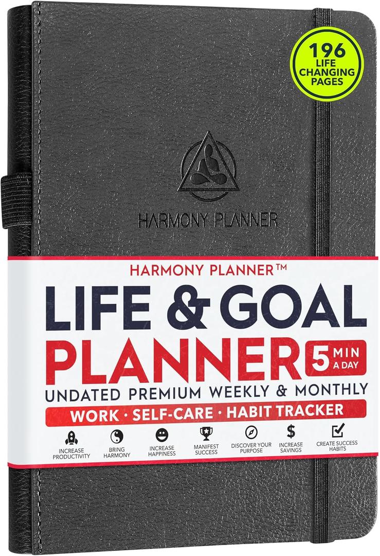 Life & Goal Planner  Undated Daily, Weekly & Monthly Organizer with Habit Tracker, Time Management Tools, and Productivity Journal for Personal Growth and Success (Black)