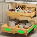BAMEOS 2-Pack 14" to 20" Adjustable Width Soft Close Slide Out Bamboo Wood Drawer Organizer for Kitchen,Pantry, Bathroom & Under Sink, 2-Pack Wooden Storage, 21" Depth, 66 lbs Capacity