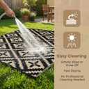 Outdoor Rug Geometric Black Beige 9x12 Waterproof | Extra Large Reversible Plastic Straw Outdoor Patio Rug 0.13" Thick for Family Gathering