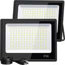 XXBSAZ 2 Pack 100W LED Flood Lights Outdoor, 12500LM Plug-in Hardwire Work Light IP66 Waterproof - 6500K Daylight Bright for Yard, Garage, Stadium