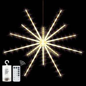 Tiandirenhe Hanging Starburst Light,112 LED Firework Fairy Starburst String Lights Hanging Star Lights with Remote, 8 Lighting Modes Operated, Starry Light for Garden Party Christmas (Warm White) (Yellow)