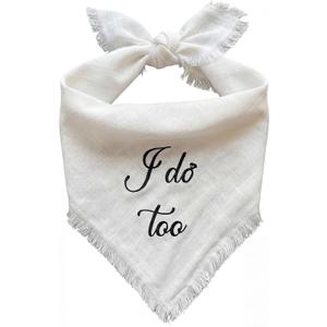 Two Tails I Do Too Wedding Dog Bandana, Tie-on Pet Scarf for Boy or Girl Dogs and Puppies, Wedding Dog Accessories, Engagement Gift, or Photo Prop, Breathable Linen and Viscose Fabric, Size Large