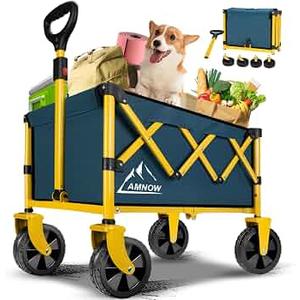 Collapsible Wagon Cart with Wheels Foldable, Folding Wagons Carts with Silent Universal Wheels, Large Grocery Cart On Wheels, Heavy Duty Utility Wagon for Shopping Beach Sports Fishing Camping, Blue
