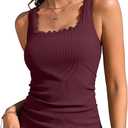 Scalloped Tankini Top Ribbed Bathing Suit Top Women Square Neckline Swimsuit Top, Size XL