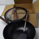Carbon Steel Wok - Including Glass Cover and Silicone Spatula, 13-Inch Woks & Stir-Fry Pans for Induction, Electric, Gas Stoves