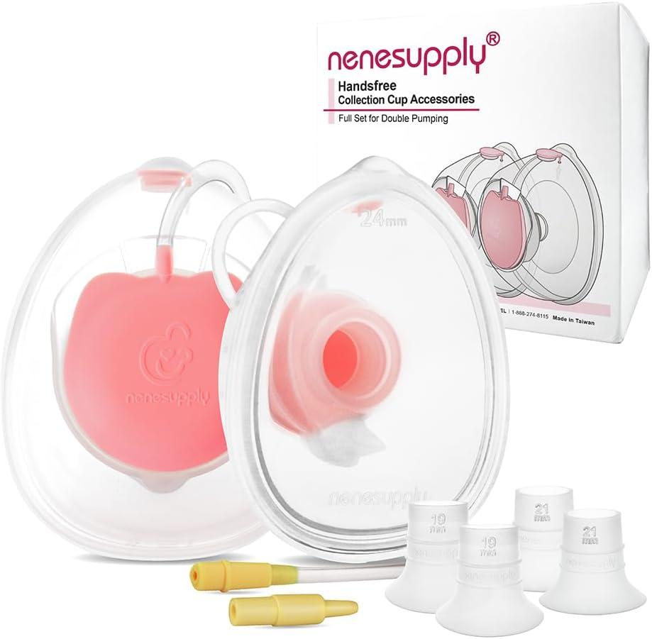 Nenesupply Handsfree Wearable Collection Cups Breastmilk Compatible with Medela Breast Pumps 24mm Silicone Flanges Replacement Compatible with Medela Pump Parts Accessories 19mm 21mm Inserts
