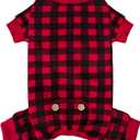 KYEESE Dog Pajamas Soft Dog Pajamas for Small Dogs Comfy Pet Costume Warm 4 Legs Pet Jammies Velvet Pets Onesie Stretchy Dogs Clothes Red Buffalo Check Pet Pjs,M