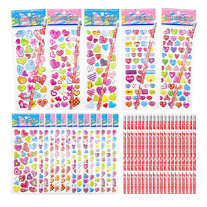 OHOME Valentines Day Gifts for Kids - 44 PCS Stationery Set for School Classroom Exchange - Valentines Day Party Favors for Toddler | Valentines Crafts Treats Games,Includes Pencils,Heart Stickers 2 Pack