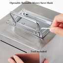Metal Piggy Bank for Adult, 6 Inch Large Cube Stainless Steel Piggy Bank Safe for Cash Coin, Reusable Money Saving Box, Openable