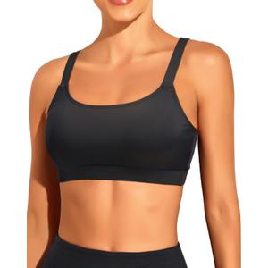 Tempt Me Women Sports Bra Bikini Tops Scoop Neck Bathing Suits Top Padded Swim Crop Tops Only (Black, M)