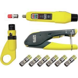 Klein Tools VDV002-818 Coax Install and Test Kit with Crimp Tool, Includes Tester, Stripper and Universal F Connectors