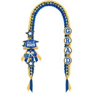 CiyvoLyeen Class of 2025 Graduation Leis with Glitter Pins Handmade Double Braided Ribbon Garland Money Holder Bowknot for Him Her Party Ceremony Present Congrats Grad Gift Idea (Royal Blue & Gold)