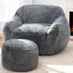 Giant Bean Bag Chairs for Adults,Large Bean Bag Couch with Ottoman, Single with Ottoman