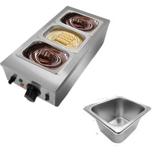 3 Tanks Chocolate Melting Machine Commercial,Chocolate Tempering Machine with Lid, Stainless Steel Electric Chocolate Melting Pot for Cheese, Chocolate, 1200 W (Silver)