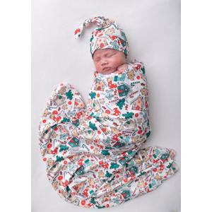 Newborn Baby Girl Receiving Blanket Swaddle Blanket Stretchy Knit Swaddle Set with Matching Beanie (Green Cartoon Christmas)