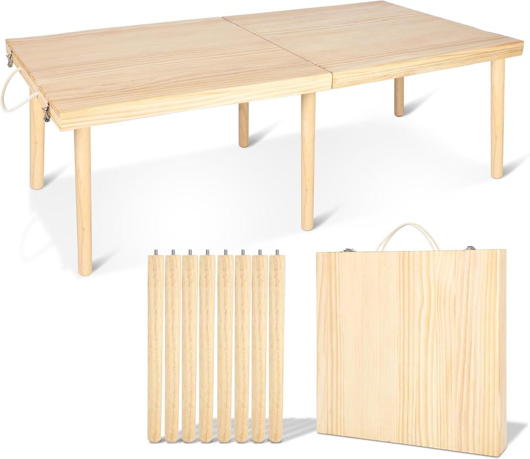 Boho Wooden Low Picnic Table, Portable Foldable Beach Picnic Table for 6-8 People to Beach, BBQ, Camping, Party, Garden, Outdoor, Indoor (47" x 23")