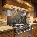 LMSDYSHU Tempered Glass Backsplash for Kitchen, Retro Plum Blossom, Frameless, Stove Backsplash Protector for Wall,Easy to Clean, Home Decor (30"x24")