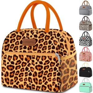 Coobiiya Lunch Bag Women, Lunch Box LunchBag for Women Adult Men, Small Leakproof Cute Lunch Tote Large Capacity Reusable Insulated Cooler Lunch Container for Work/Office/Picnic/Travel-OrangeLeopard