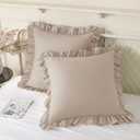 KKJIAF Ruffle Pillow Cases 26x26 Inches, Khaki Square Ruffled Pillow Covers Set of 2, Microfiber Wrinkle Resistant Pillow Shams with Envelope Closure for Sofa Bed Living Room