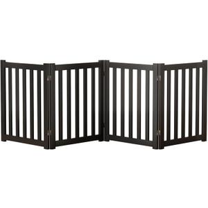 4-Panel Solid Wood Dog Gate - Freestanding Folding Pet Gate for Doorways, Stairs, Indoor, 24" Height, No Installation Needed, Black