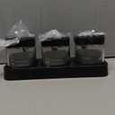 WANYISHUN Condiment Jar Spice Container with Lids and Spoons, Kitchen Spice Pot Set of 3, 11oz Clear Glass Condiment Pot with Tray, Kitchen Salt Pepper Sugar Storage Container Jar (Black, 300ml)