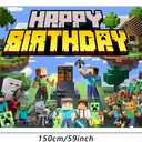 Pixel Birthday Party Decorations,Happy Birthday Banner Backdrop for Birthday Party Supplies
