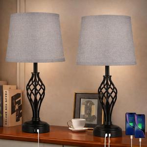 Touch Table Lamps Set of 2, nightstand lamp with USB Ports Bedside 3 Way Touch dimmer Desk lamp for Living Room Bedroom,Black Painted Spiral cage Base Design Warm White dimmer Bulbs Included.