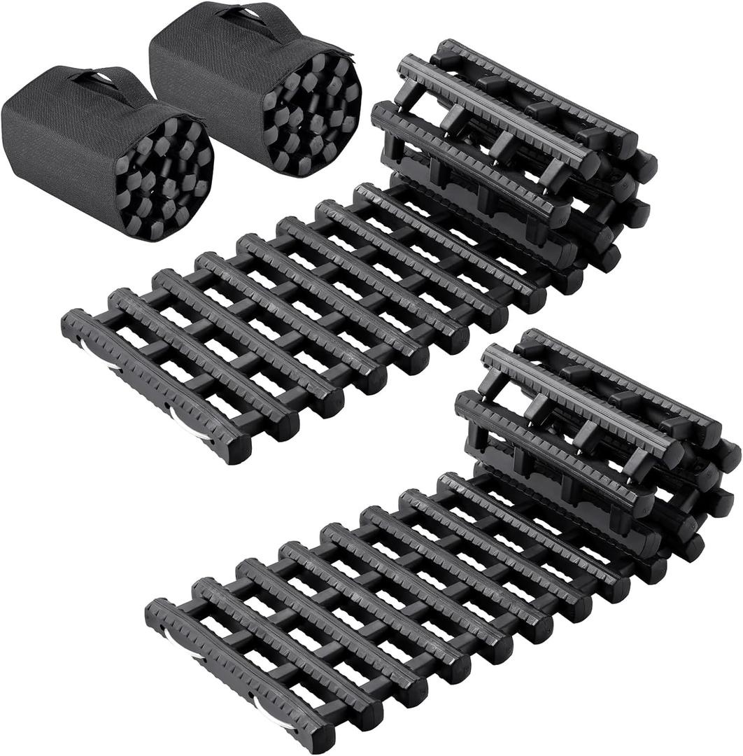 VEVOR 7 TON Traction Boards with TPR Material, Recovery Boards for Off-road Vehicles/Cars/Pickups/SUVs/RVs, Pair Tire Traction Mats on Snow, Sand, Mud and Loose Terrain, Storage Bags, Short, Black