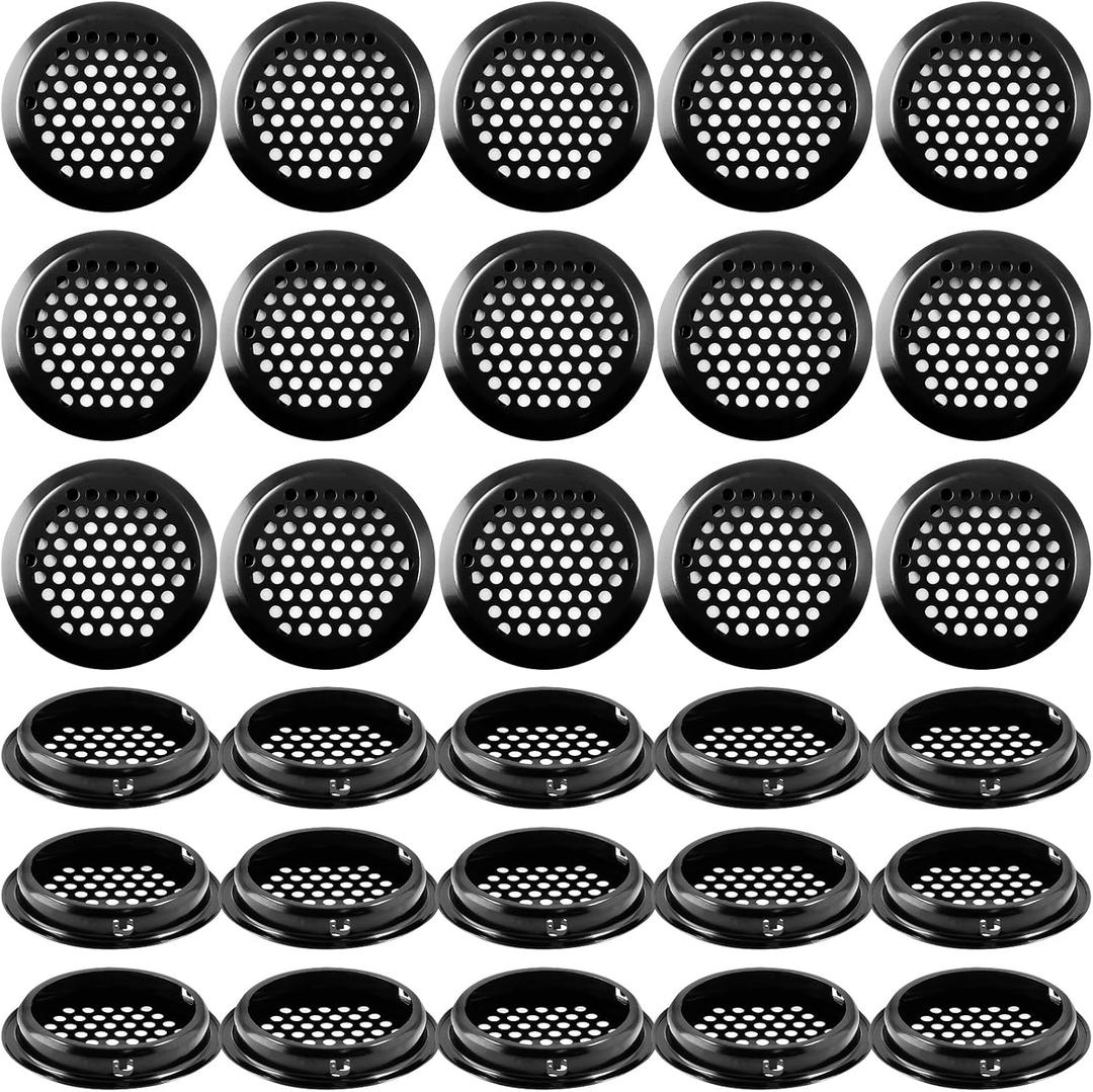 30 Pcs 2-1/16 inch Soffit Vents Round Air Vents Stainless Steel Ventilation Mesh Hole Louver for Kitchen Shoes Bathroom Cabinet Wardrobe Closet (Black)