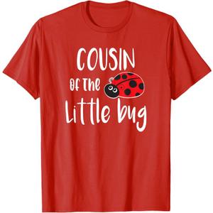 Cousin Of The Little Bug Cute Ladybug Baby Shower T-Shirt (Small, Red)