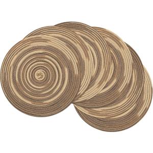 SHACOS Round Placemats Set of 6 Washable 15 inch Variegated Braided Round Place Mats Kitchen Table Mats (Rainbow Brown, 6)
