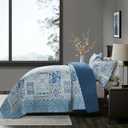NEWLAKE Cotton Bedspread Quilt Sets-Reversible Patchwork Coverlet Set, Blue Classic Bohemian Pattern,California King Size