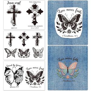 Rngmsi Water Soluble Embroidery Patterns - 3 Sheets Butterfly Cross Stick and Stitch Embroidery Designs, Christian Bible Flower Theme Wash Away Transfer Paper Stabilizers for Hand Sewing