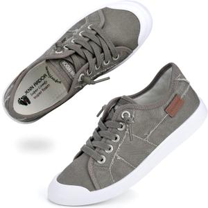  JENN ARDOR Women's Canvas Sneaker Slip-ons Loafers Shoes for Womens Fashion Casual Canvas Round Toe Soft Comfortable Walking Flats (Gray, US 9.5)