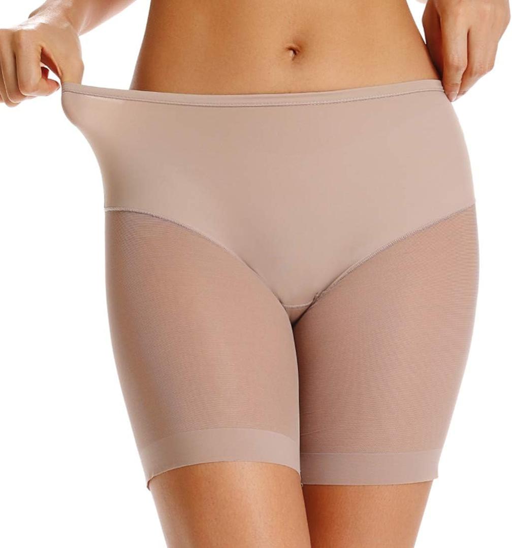WOWENY Anti Chafing Slip Shorts for Under Dresses Underwear for Women Thigh Bands (Beige, XL)