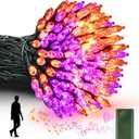 Tcamp Battery Operated Halloween Lights Motion Activated Sync with Music, 33FT 100 LED Orange Purple String Lights with Spooky Music for Outdoor Indoor Halloween Decor (6 Lighting Modes)