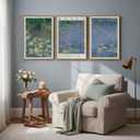 3 Piece Framed Monet Water Lilies Wall Art for Living Room, Impressionist Lake Landscape Canvas Artwork for Walls, Large Vintage Classic Floral Prints Paintings for Bedroom Hallway 16x24 Inch