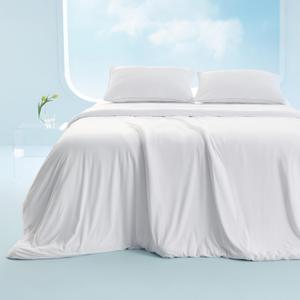 Bedsure Duvet Cover Cooling Blanket for Hot Sleepers Queen Size, Soft & Breathable for Night Sweats, All-Season Lightweight GentleSoft Cooling Comforter Cover Set, Ice-Cool Fabric, 90x90, White