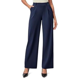 IUGA Womens Dress Pants Wide Leg Pull On Stretchy Work Pants Women High Waisted Business Casual Trousers with Pockets, Large