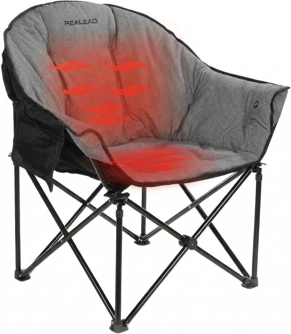 REALEAD Heated Camping Chair - Fully Thick Padded - Heated Chairs for Outdoor Sport with Back and Seat Heating - Heated Outdoor Chair for Adults - Battery NOT Included