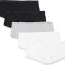 Amazon Essentials Women's Breathable Cotton Boyshort Underwear, Pack of 5, Black/ Grey Heather/ White, Medium